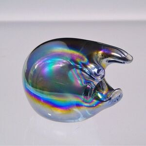 Iridescent Glass Pig Vintage Piggy Paperweight Carnival Art Glass Swine Figurine
